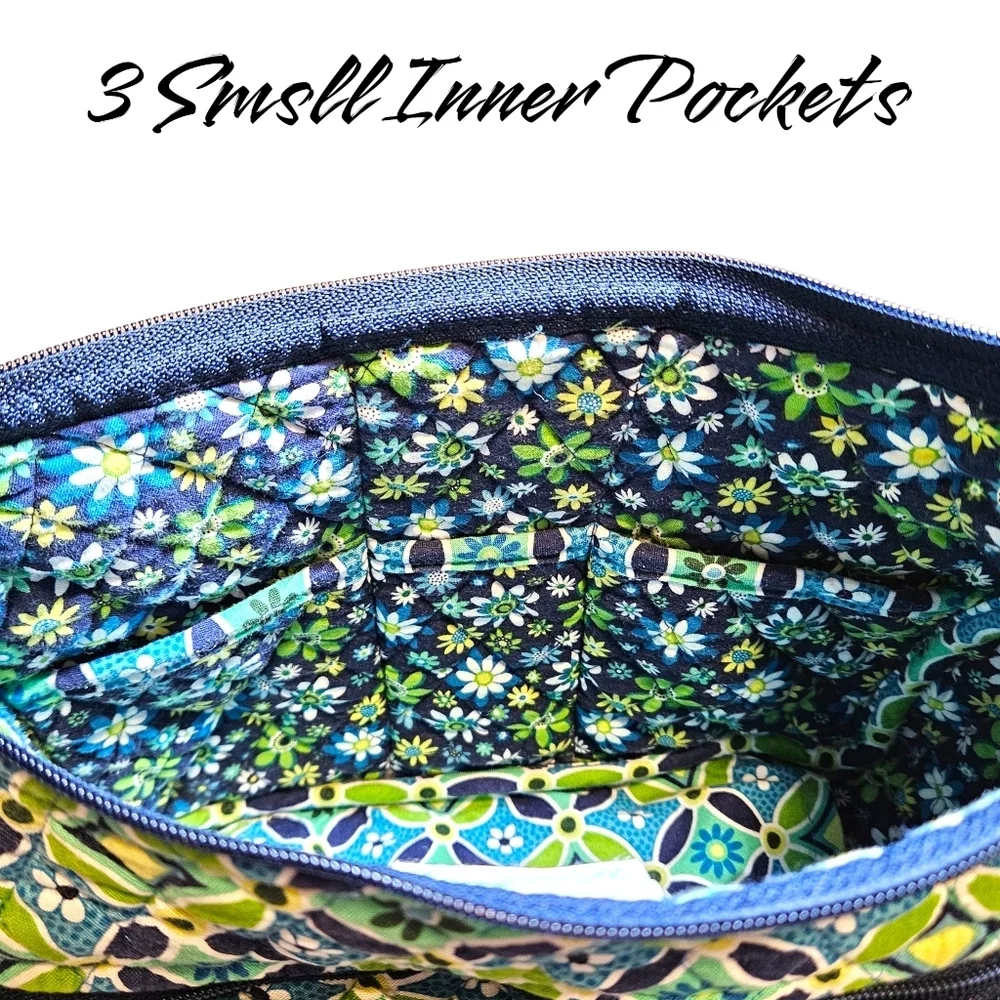 Vera Bradley Daisy Daisy Green Blue Quilted Shoulder Bag Cottagecore Grandma Y2K - Picture 7 of 12